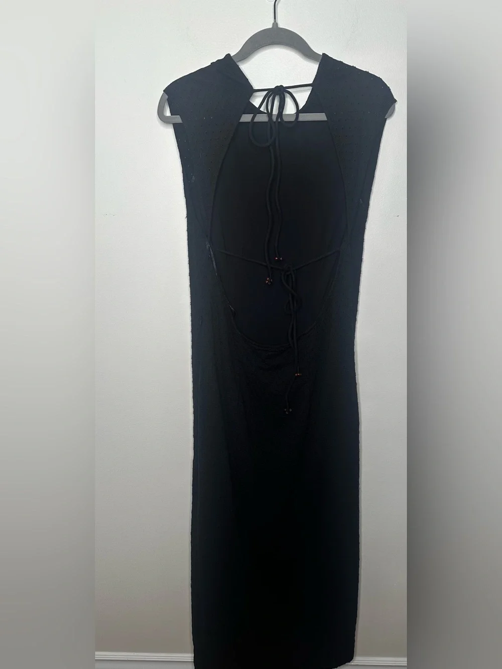 Free People Black Eyelet Open Back Tie Maxi Dress Size XL - Picture 4 of 8